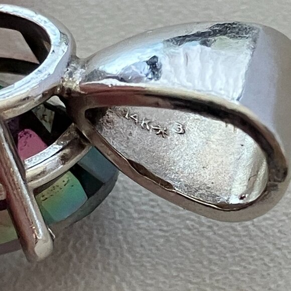 Natural Mystic Topaz, Real 14k White gold pendant. - Picture 7 of 12